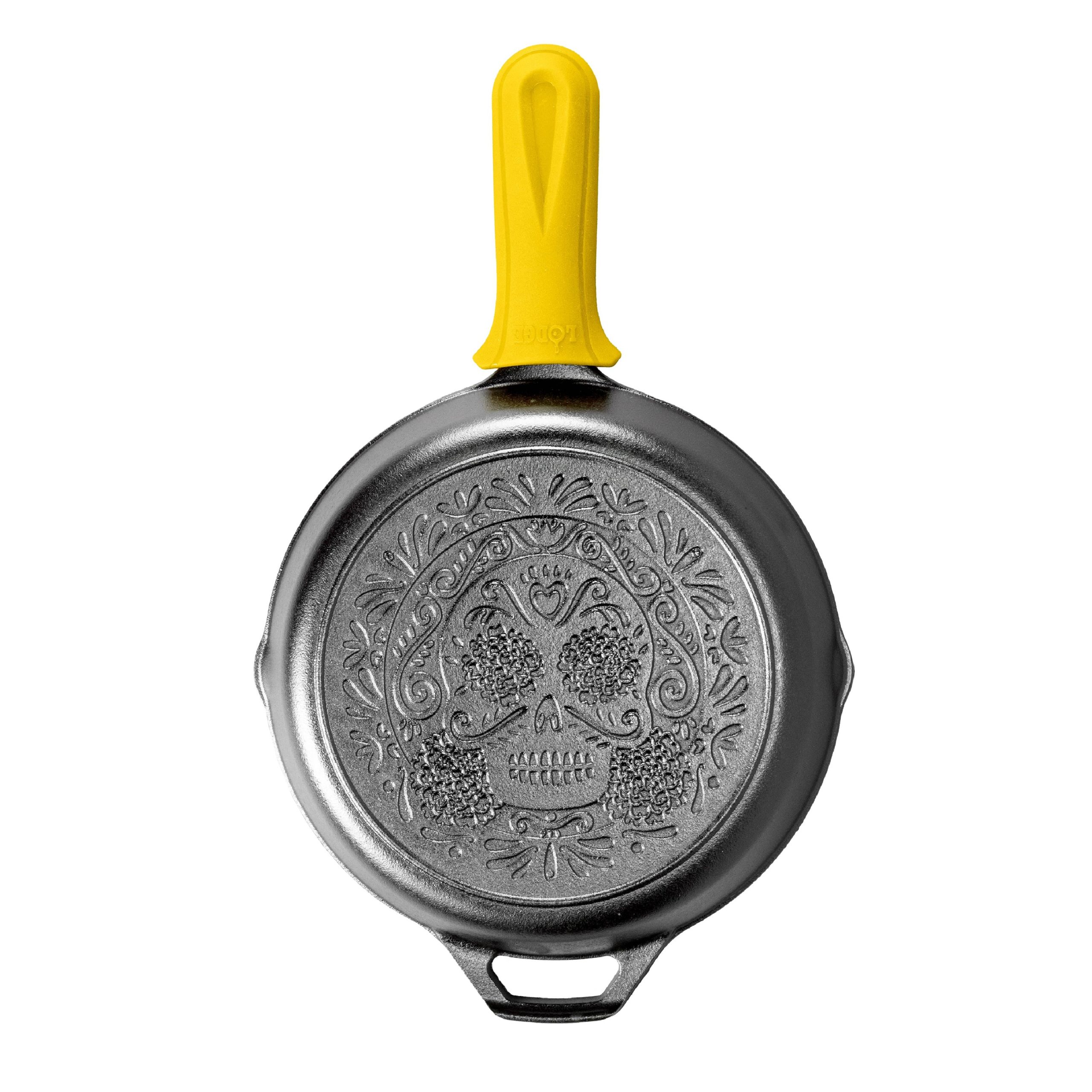 Lodge New Arrival Seasoned Cast Iron Sugar Skull Skillet with Deluxe Handle Holder - Image 4
