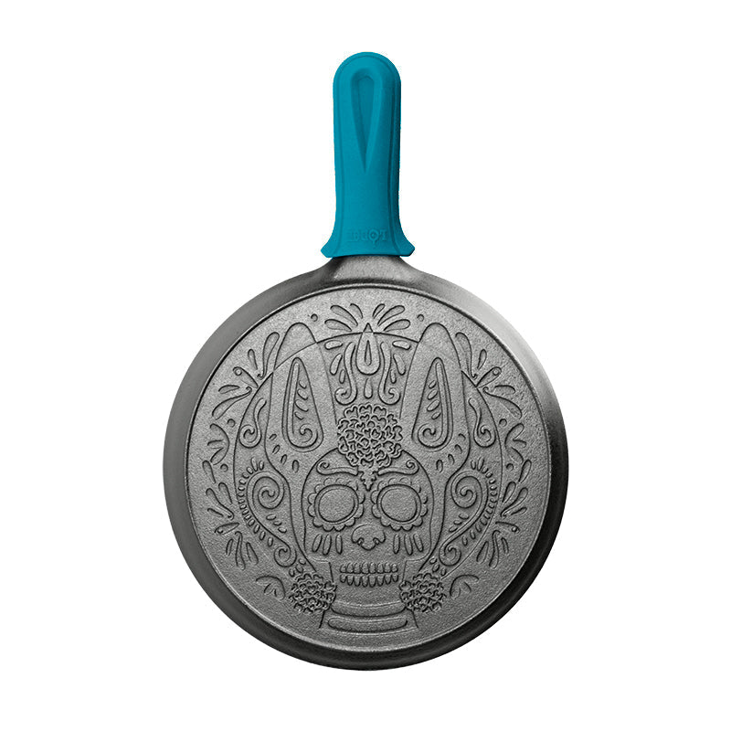 Lodge New Arrival 10.5 Inch Seasoned Cast Iron Xolo Sugar Skull Griddle with Deluxe Handle Holder - Image 7